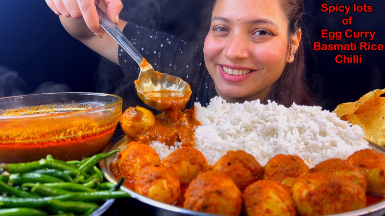 Eating Spicy🔥 Lots Of Egg Curry, Basmati Rice, Chilli| Egg Eating Challenge | Indian Food Mukbang