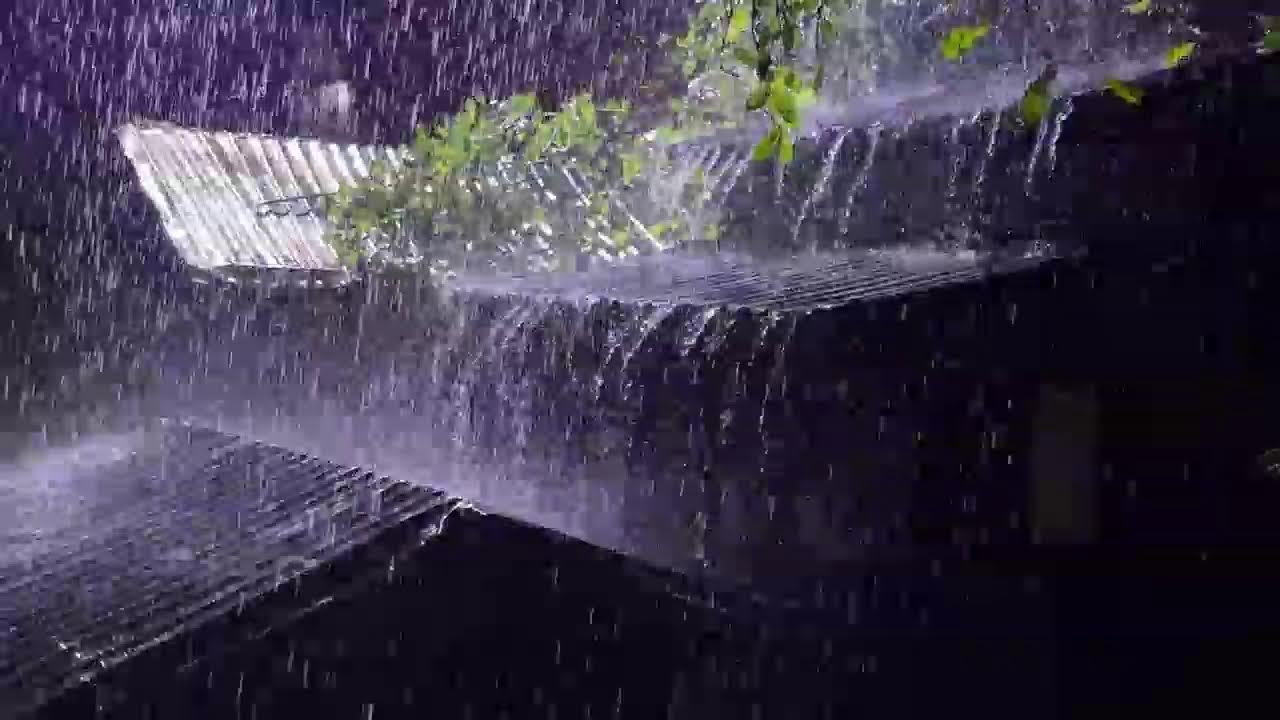 Peaceful Night Ambience | Heavy Rain & Thunder on Metal Roof