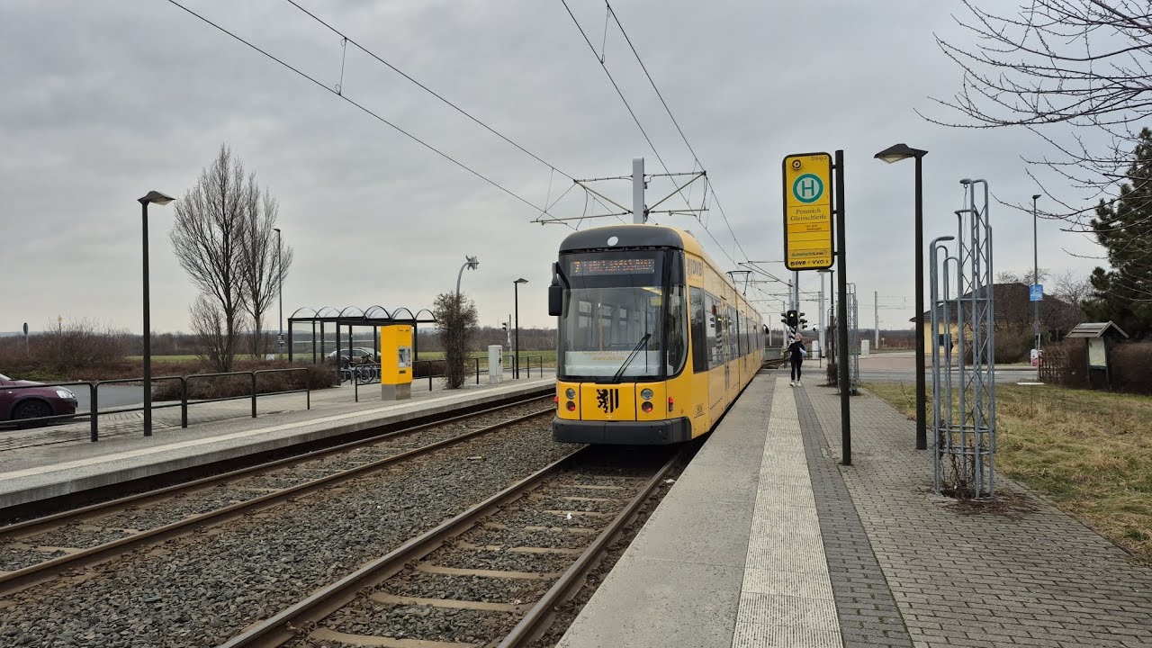 Tram Dresden | Mitfahrt in der kompletten 7 von Weixdorf bis Pennrich, Gleisschleife im NGT D12DD