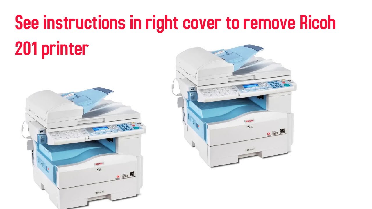 See instructions in right cover to remove Ricoh 201/171/161/2000 printer