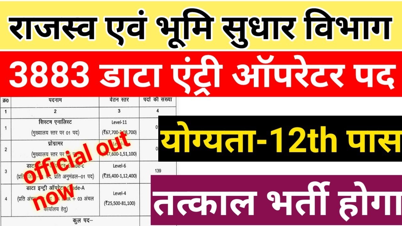 बिहार 3883 डाटा एंट्री ऑपरेटर भर्ती|Bihar LRC Data entry operator vacancy out|Bihar deo vacancy 2021
