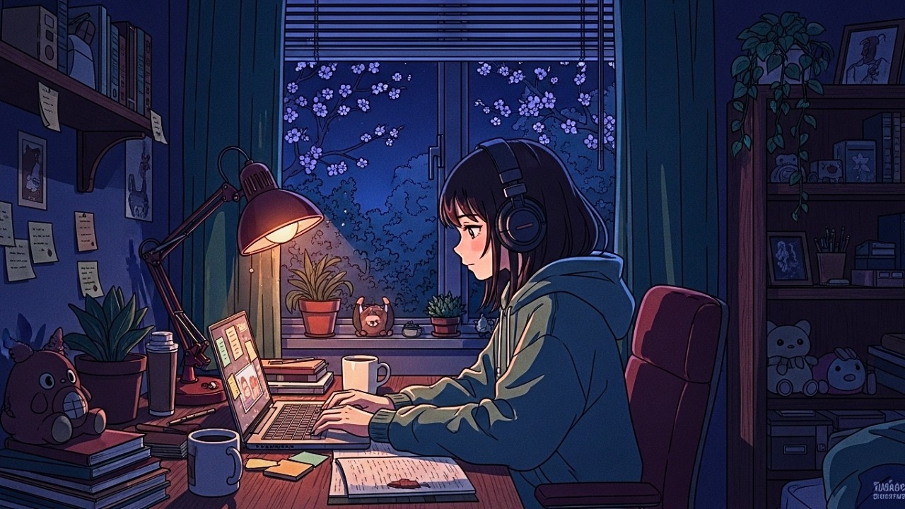 Midnight Chill Lofi Study Music 🌙 Beats for Focus, Work & Productivity | Cozy Spring Room