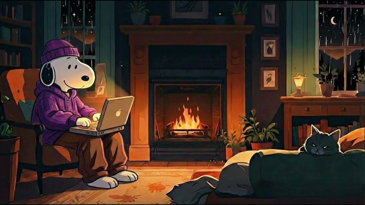 Snoopy's Night Office Vibes | Soft Lofi Music & Rain Sounds | for Relaxation, Work & Quiet Nights ✨