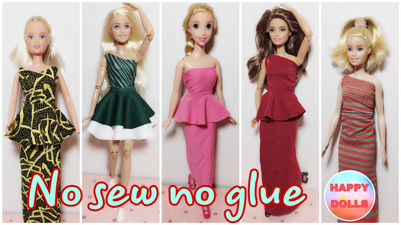 5 DIY 👗 ПЛАТЬЯ ДЛЯ КУКЛ НЕТ ШИТЬ НЕТ КЛЕЯ # Барби # куклы # платья # платье # ремесло