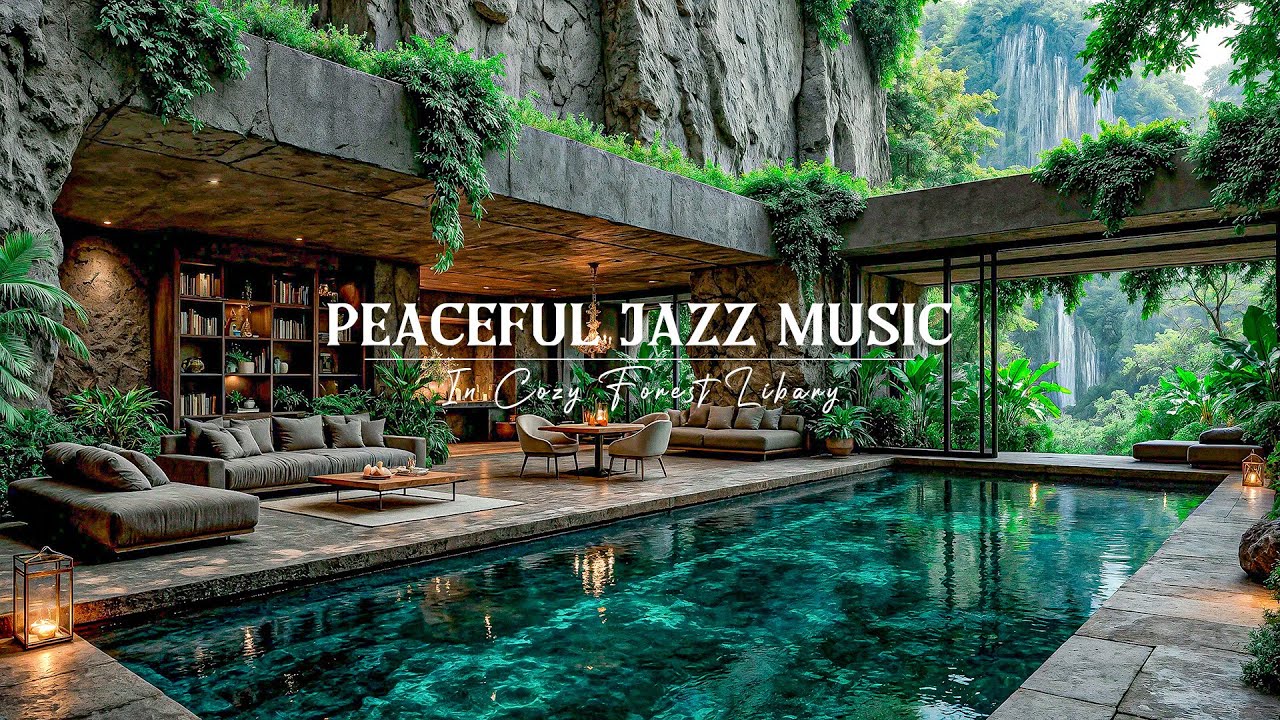 Gentle Jazz By A Forest Hideaway -  Peaceful Jazz In Cozy Forest Library For Reading, Unwinding