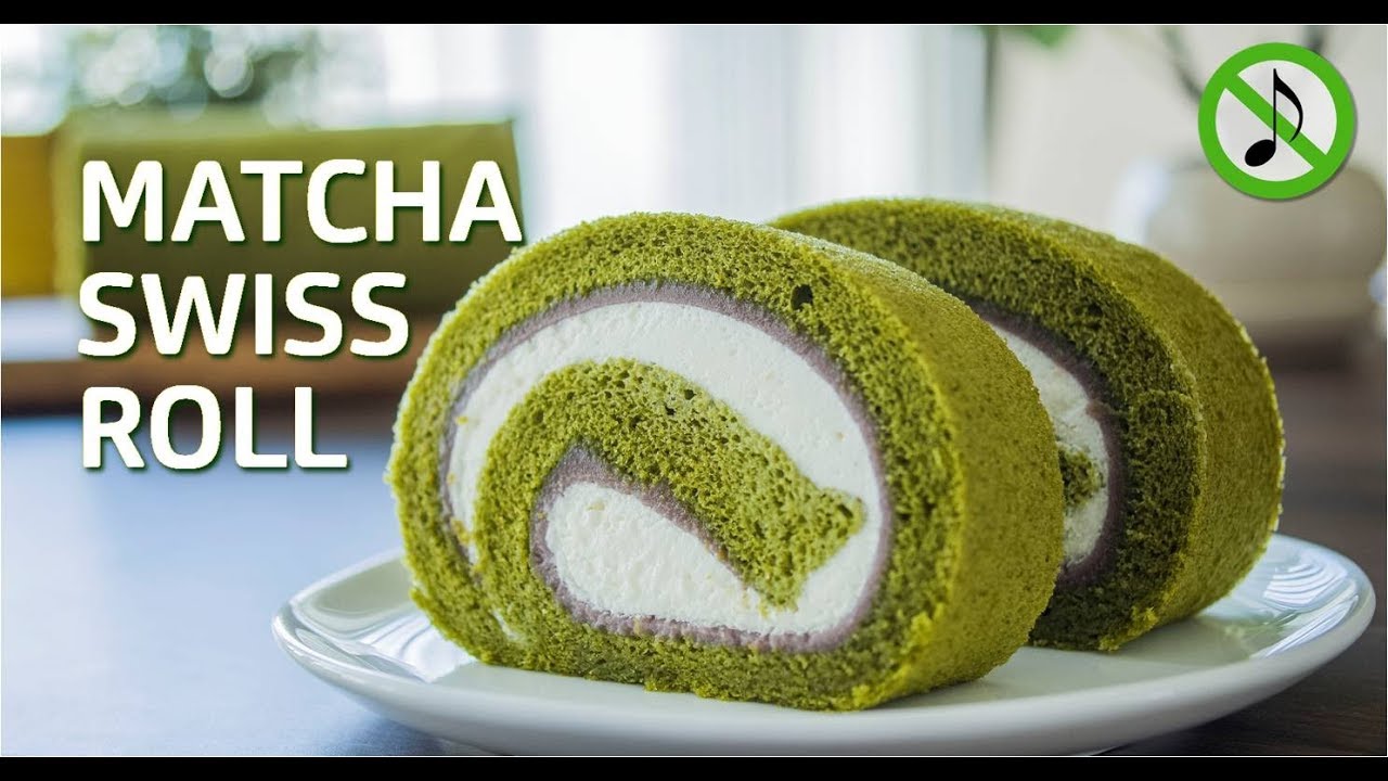 【No Music】抹茶のロールケーキ（こしあん入り）の作り方 Matcha Swiss Roll (Matcha Roll Cake) Recipe【ASMR】