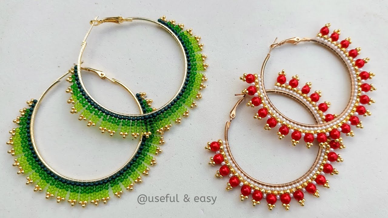BEADED HOOP EARRINGS TUTORIAL🤍BEADS JEWELRY MAKING🤍 Useful & Easy