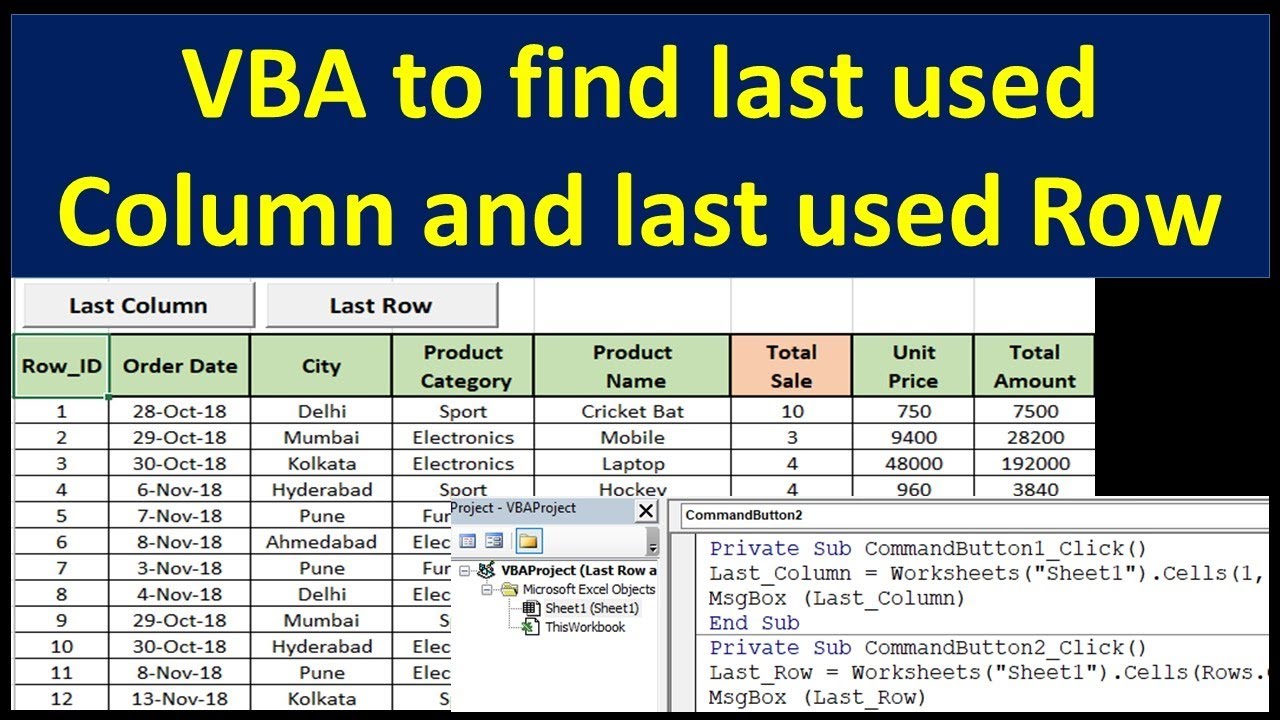 VBA для поиска последнего использованного столбца и последней использованной строки — пример Exce...