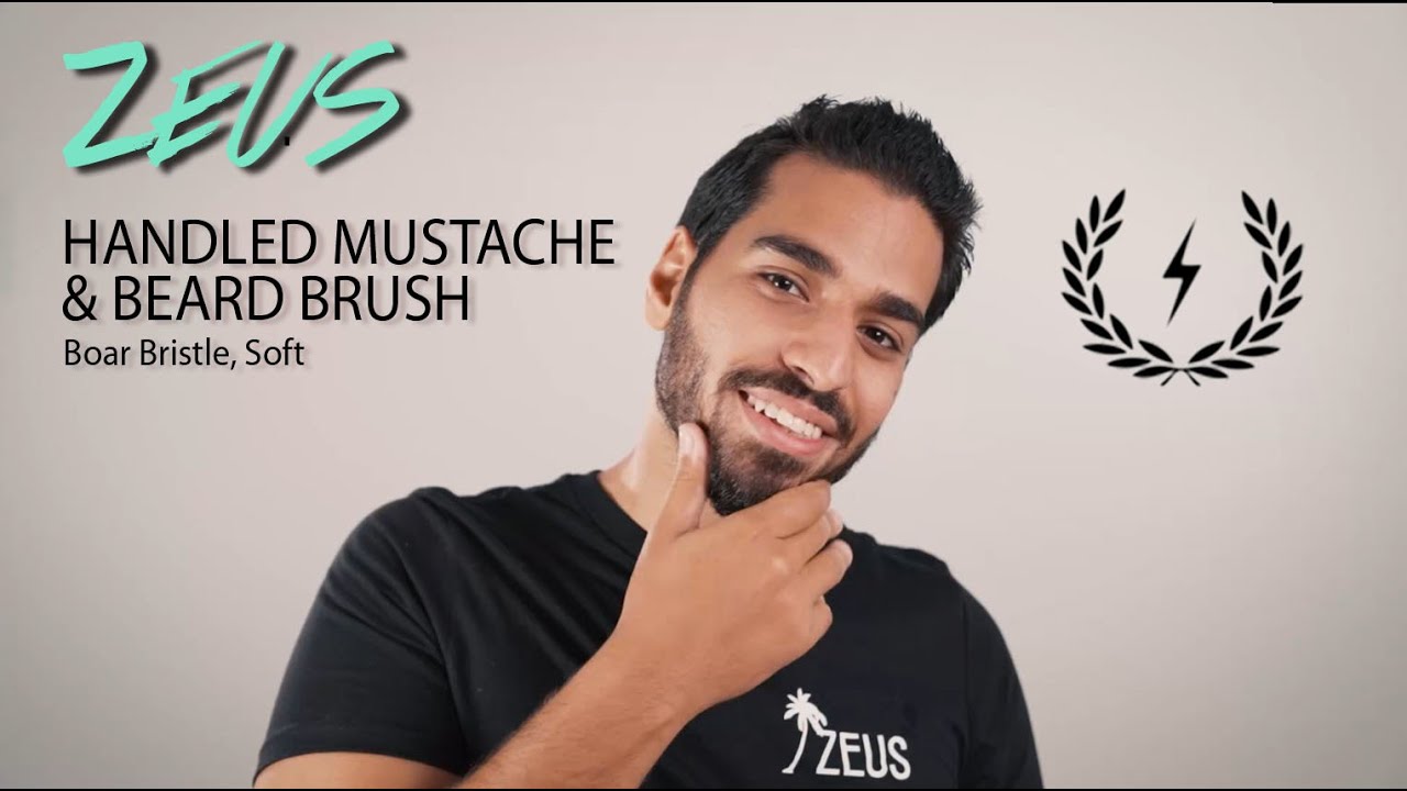 Zeus J92 Handled Mustache & Beard Brush with Bag, 100% Boar Bristle, Soft