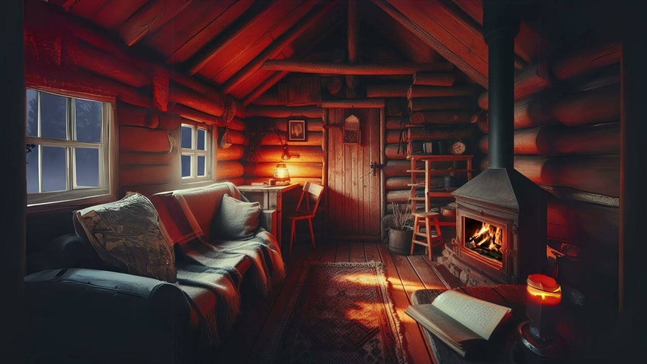 DEEP SLEEP in a Cozy Treehouse - Fireplace & Wind sounds for Sleep, Relax, Study
