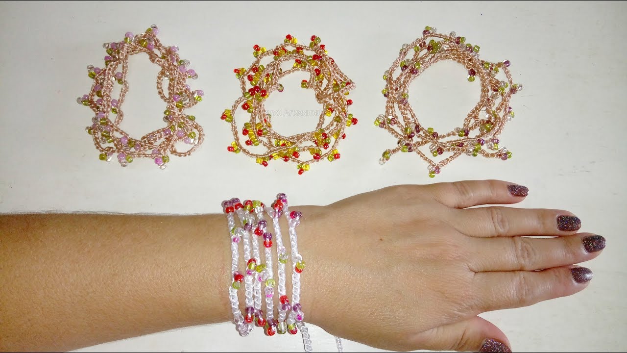 PULSEIRA ENCANTO DE CROCHÊ COM MIÇANGAS - FRANCI ARTESANATO