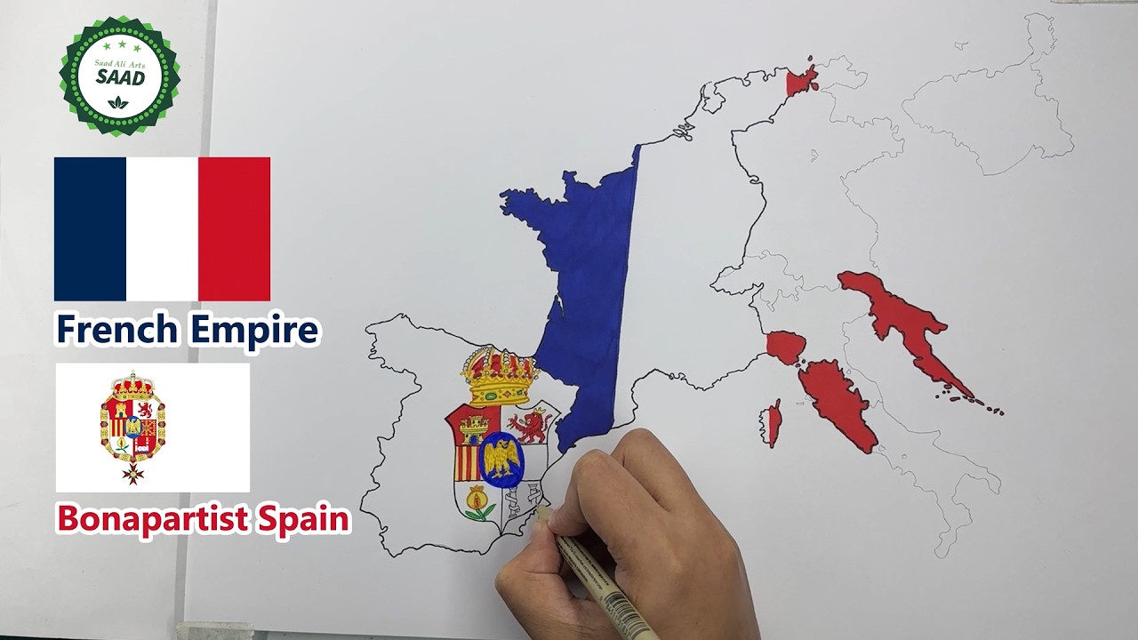 Drawing First French Empire flag map | Napoleonic French Empire flag map drawing