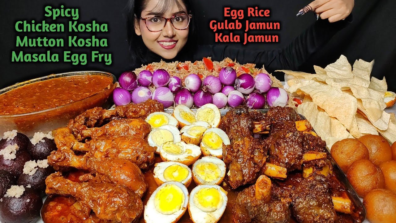 Eating Chicken Kosha, Mutton Kosha, Egg Masala Fry, Sweets | Big Bites | Asmr Eating | Mukbang