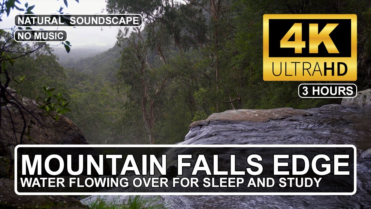 3 Hours Hidden Mountain Gorge Waterfall | Relaxing ASMR Water Flowing Over Edge for Sleep & Work