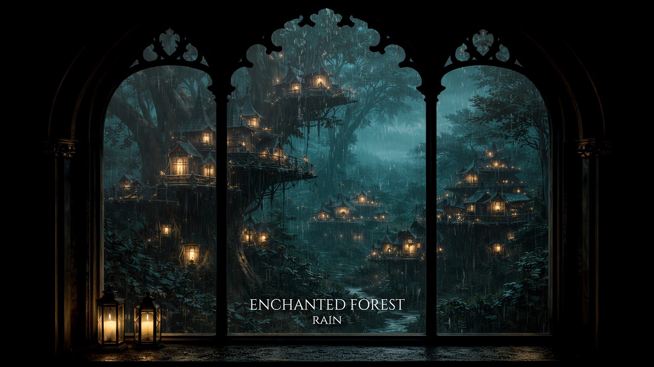 Enchanted Forest Rain | Medieval Window Ambience with Rain Sounds & Thunder for Sleep