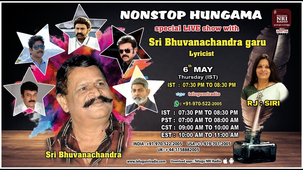 Special Live Show With || Sri Bhuvanachandra || Lyricist || RJ Srivalli || Telugu NRI Radio