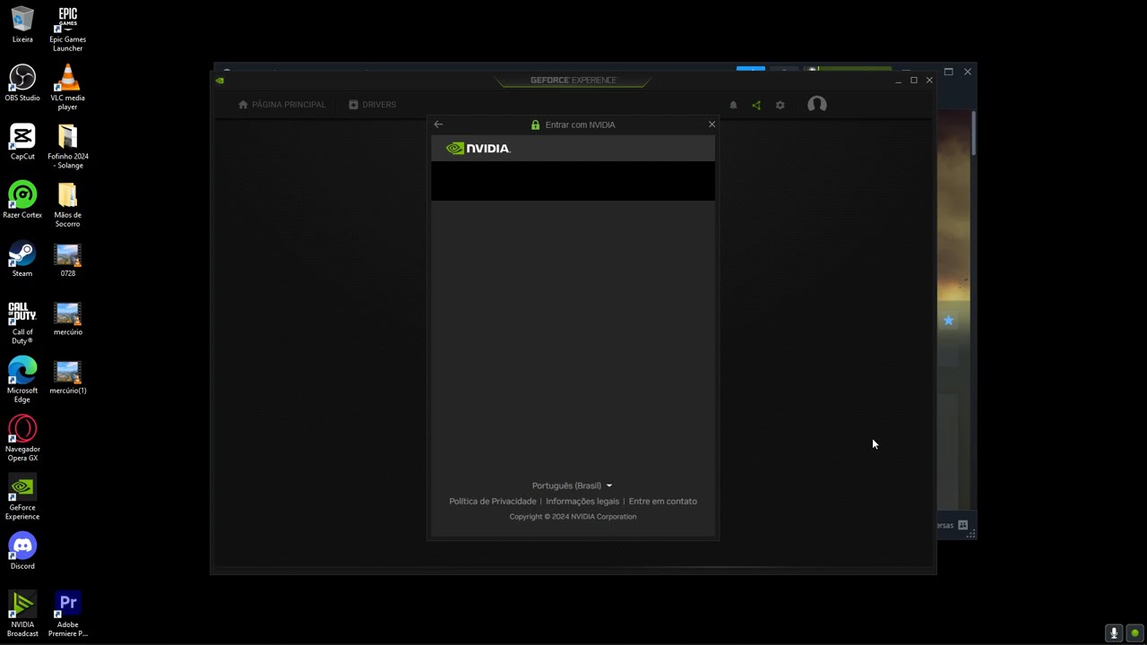 FALHA LOGIN NVIDIA GEFORCE EXPERIENCE