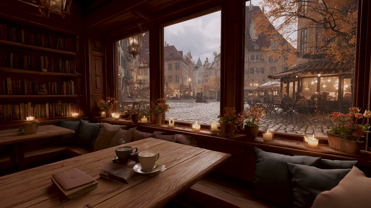 Relaxing Rainy Coffee Shop ☕ Smooth Jazz Piano and Fireplace Sounds