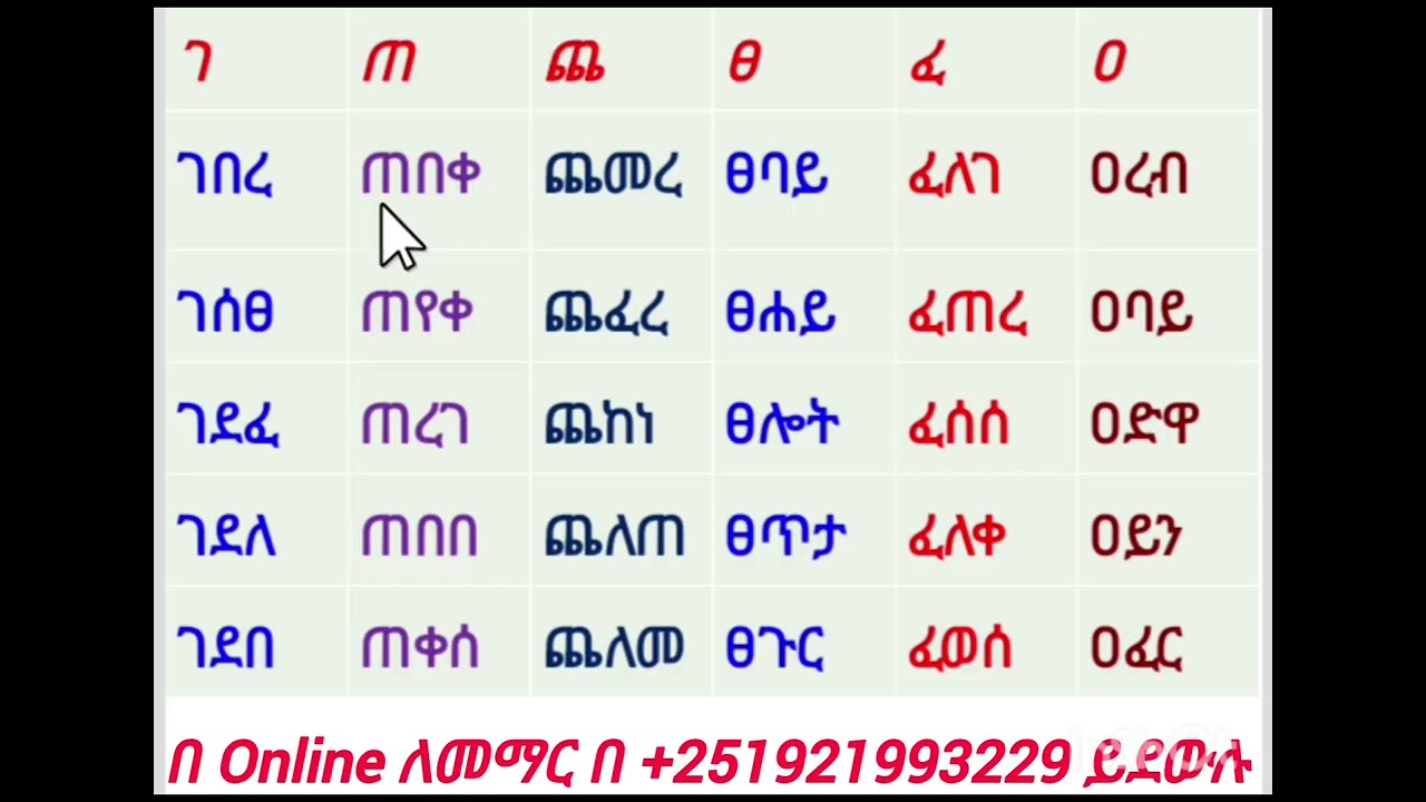 የአማረኛ ቃላት ለጀማሪ ተማሪዎች ምንባብ How to read a words for beginner students 