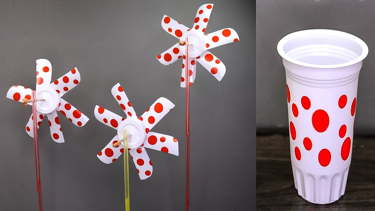 Ide kreatif cara membuat kincir angin dari gelas plastik bekas | kerajinan tangan wind mill
