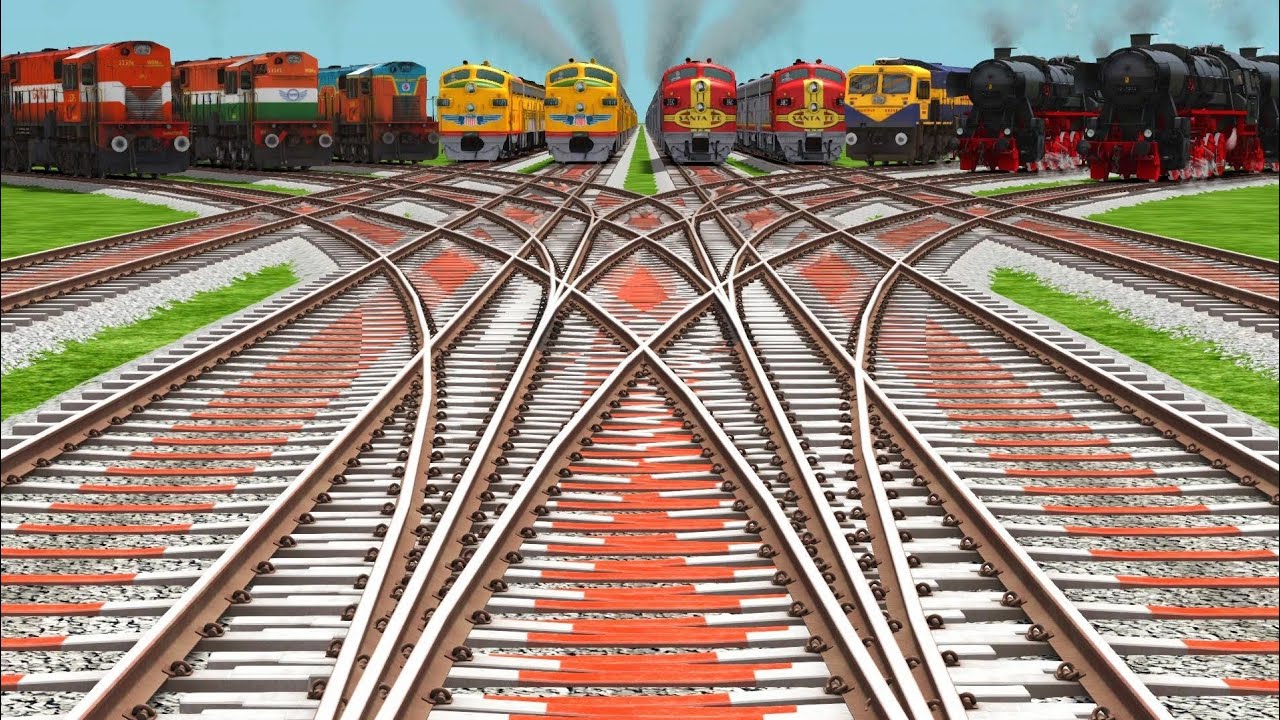 ALL REALSTIC TRAINS RUNNING AT DIAMOND 💎 railroad crossing safety train videos 