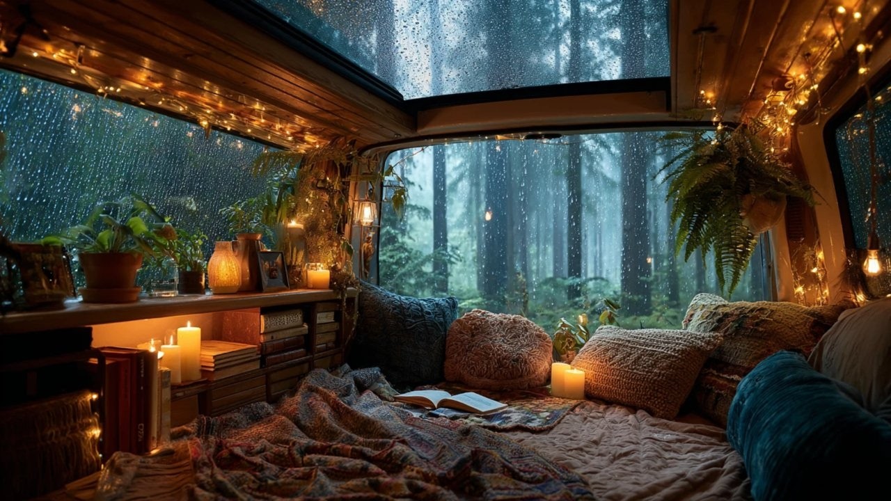 Cozy Rain on Camper Van Roof 🚐 Sleep & Study Ambience