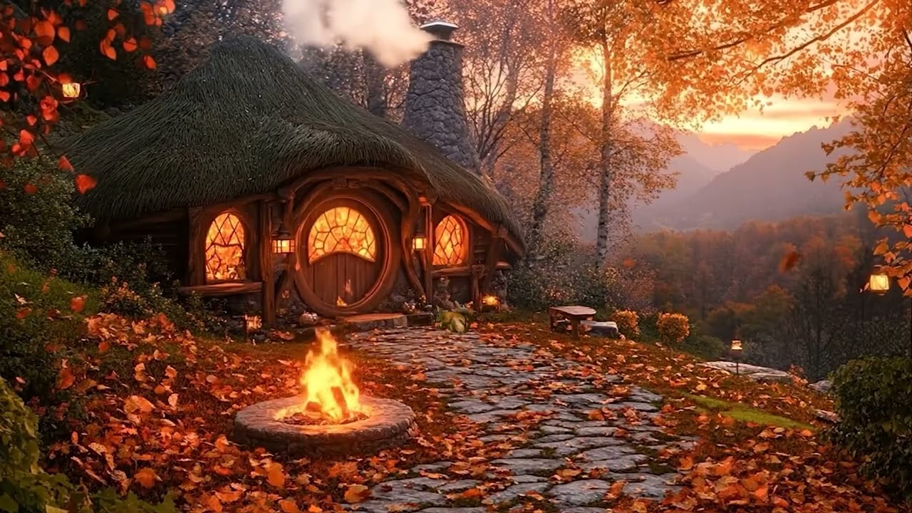 Lost in the Hobbit House in the Autumn Forest | Relax & Sleep Soundly | Soothing Birdsong , Fire