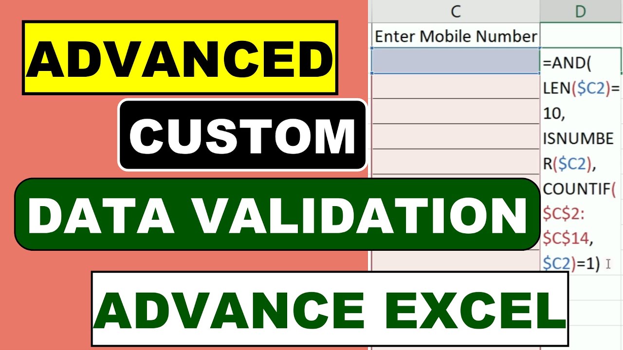 Advance Data Validation in Advance Excel | Mobile Number Entry with Conditions Excel Tricks |