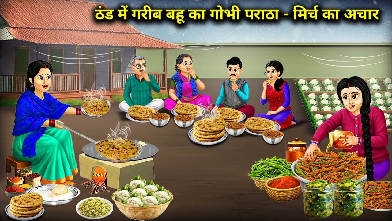 ठंड में गरीब बहू का गोभी पराठा - मिर्च का अचार| In the cold weather, the poor daughter|Cartoon Video