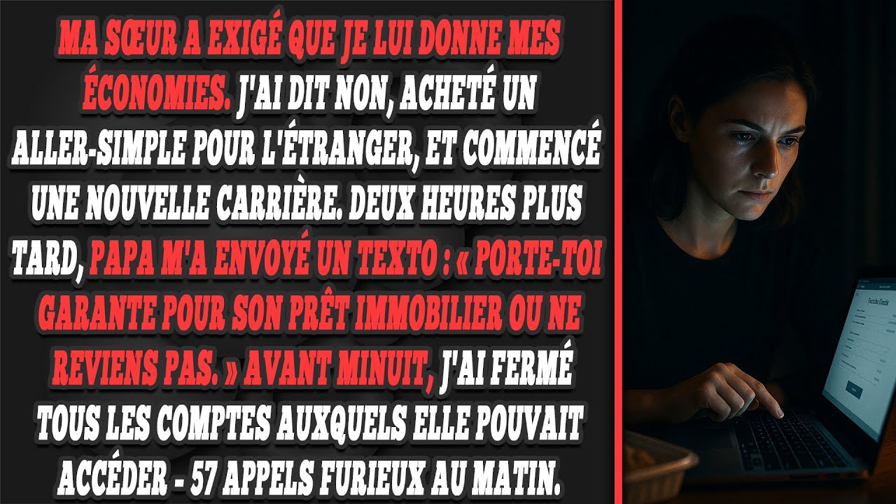 Ma sœur a exigé que je lui donne mes économies. J'ai dit non, acheté un aller-simple pour l'étranger
