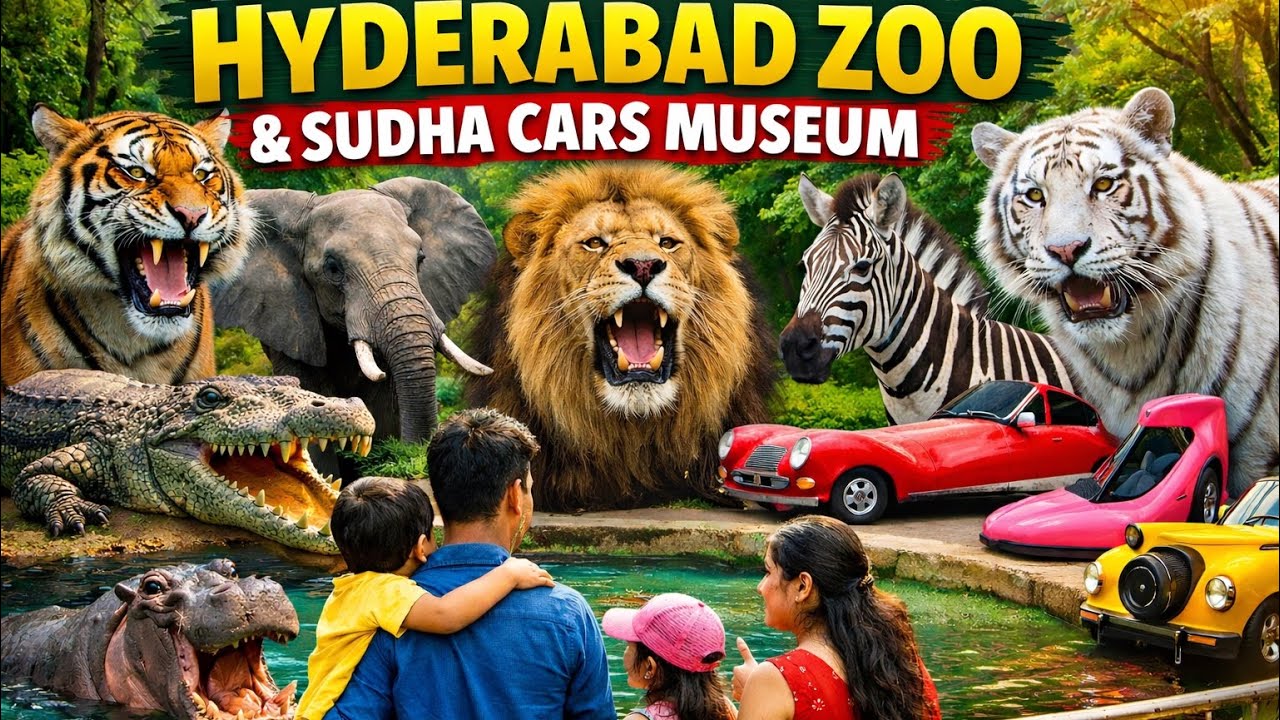 🐯🦁Family🚗 Trip to Hyderabad Zoo & Sudha Cars Museum | Animals & Funny cars 