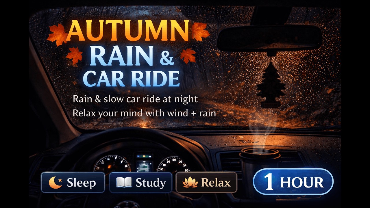 Dark Autumn Car Rain: Windy Night Ambience for Sleep & Study