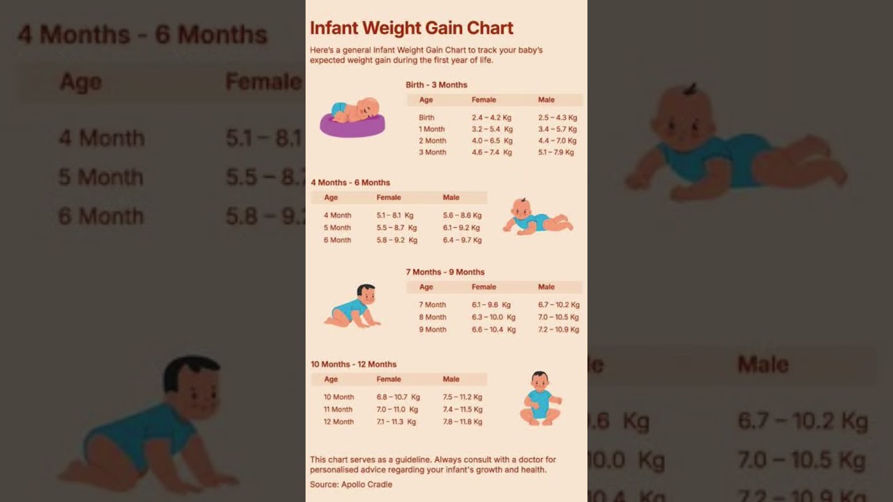 Weight Chart 0 to 12 Months Baby girls & boys #cute #babyweight #weighchart #baby #shorts #youtube