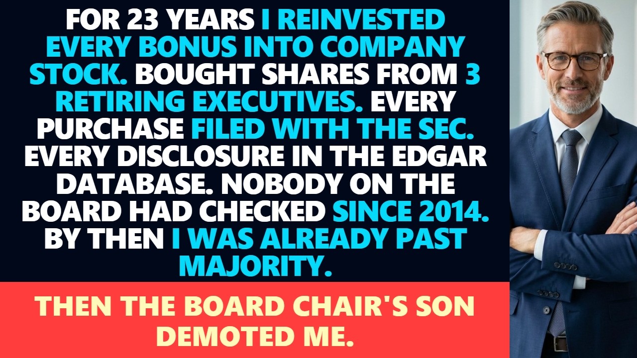 I Bought Company Stock for 23 Years Without Anyone Noticing — Then the Board Chair's Son Demoted Me
