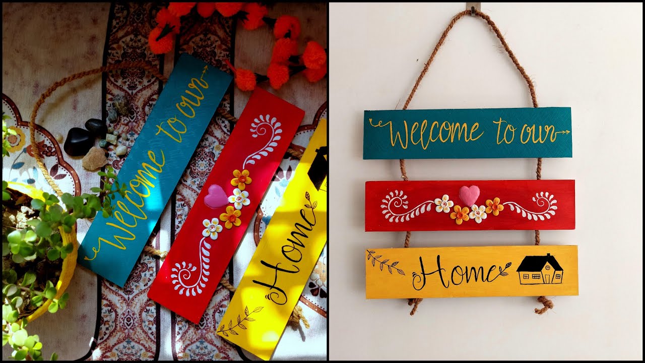 DIY Welcome Board Design | Door Hanger | Easy Card Board Crafts | Easy Home Decor Ideas