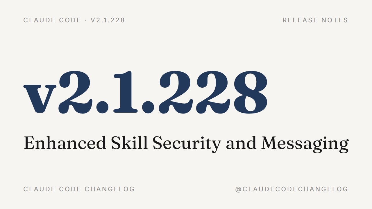 Claude Code v2.1.228 &mdash; Enhanced Skill Security and Messaging