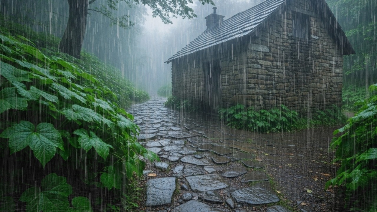 Thunderstorm at Remote Stone Cabin | Deep Sleep Rain Sounds