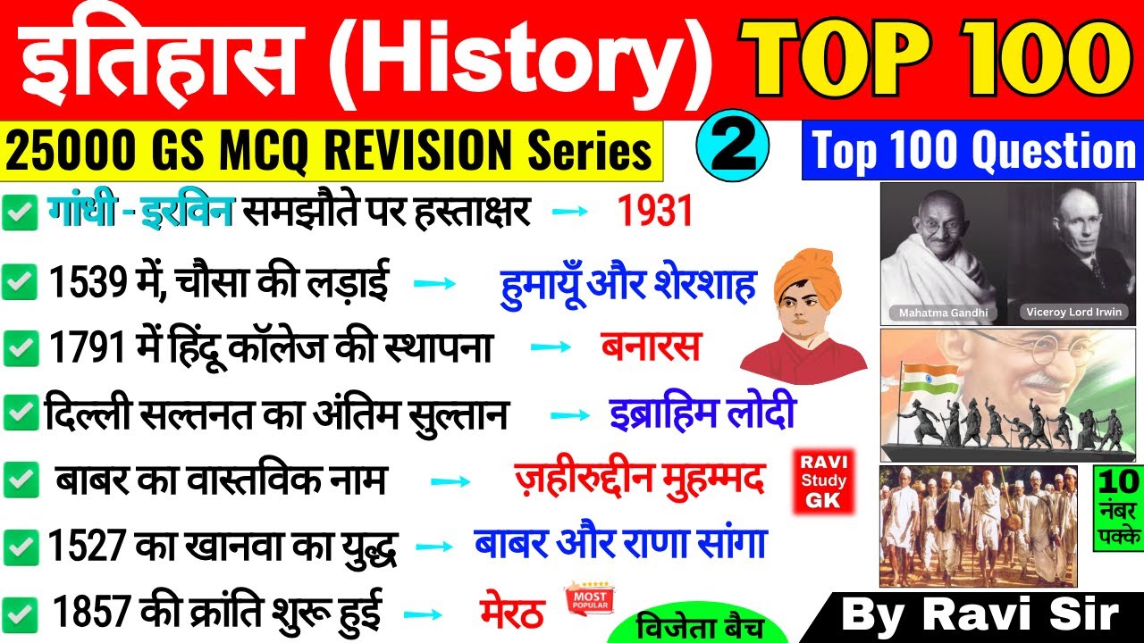 History Top 100 Gk Questions | इतिहास के महत्वपूर्ण 100 प्रश्न | Itihaas gk trick ssc ntpc railway