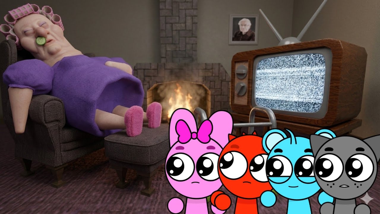 Sprunki Baby Pinki, Raddy, Sky & Gray Played Grumpy Gran Scary Obby in ROBLOX 