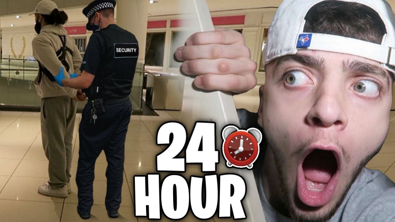 24 HOUR OVERNIGHT CHALLENGE IN A MALL!! (SECURITY CHASED US!)