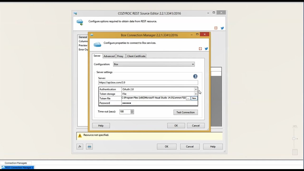 Box SSIS Connection to establish connections with Box.com . Box #SSIS components by COZYROC SSIS