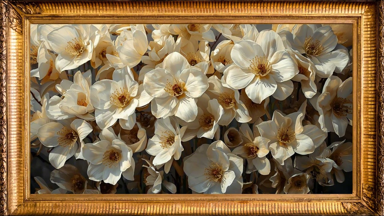 Golden White Blossoms | 2 Hour 4K Floral TV Art