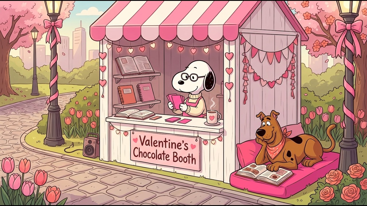 Snoopy Valentine Chocolate Street Booth 🍫📚 Cozy Smooth Jazz for Reading, Concentration, Study