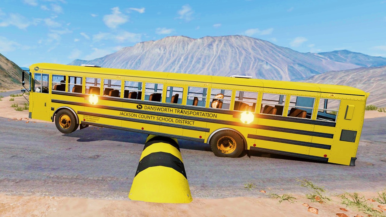 SCHOOL BUS, CITY BUS, LONG BUS Vs MASSIVE SPEED BUMPS - BeamNG.Drive