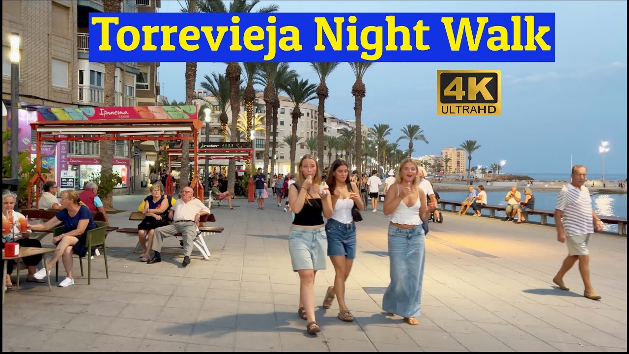 Torrevieja, Costa Blanca, Spain. Nighttime Walking Tour Heading to the Promenade October 2023 [4K]