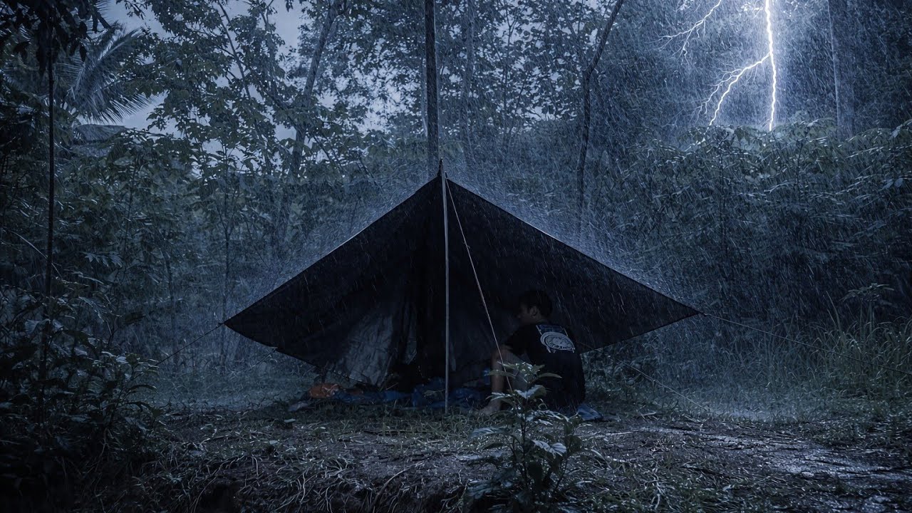 SOLO CAMPING IN THE RAIN AND THUNDER⛈️ CALM AND RELAX CAMPING ALONE WITH A SIMPLE TENT