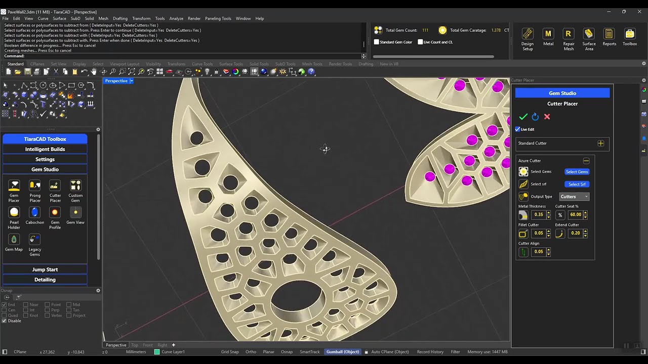 Create lightweight jewellery with Azure Cutters in TiaraCAD