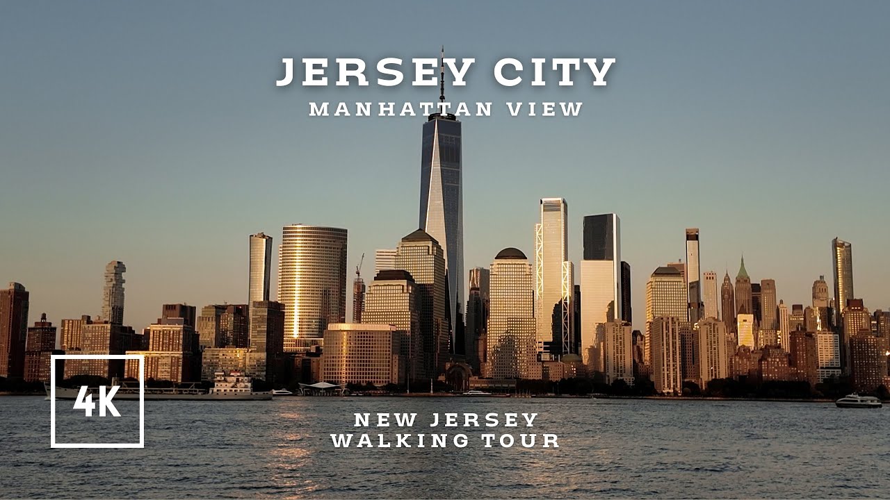 Jersey City walk - New Jersey, Manhattan sunset view walking tour 4K
