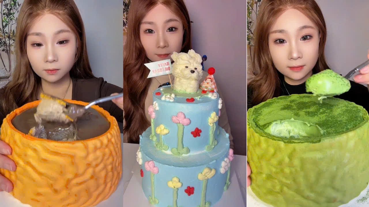 Eat Chocolate Crepe Cake, Tiger Skin Matcha, Challenge Eat Double Layer Cake with Egg  Milk Emulsion