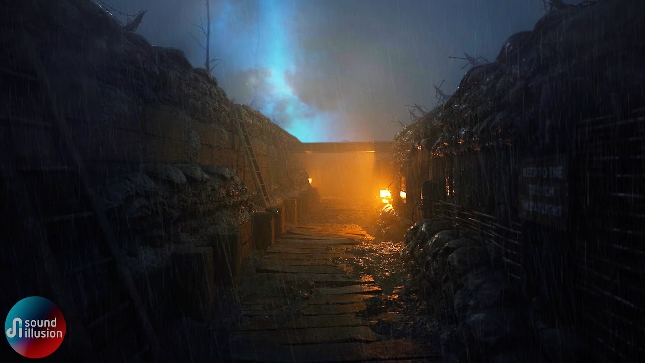 World War 1 Sounds: Rain, Thunder & Explosions Ambience - 8 Hours